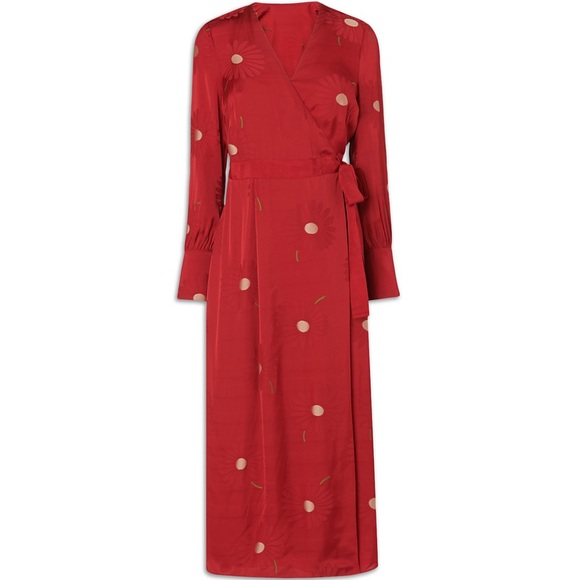 NWOT LK Bennett Red Floral Long Sleeve Wrap Dress Dr Elspeth - Picture 2 of 15